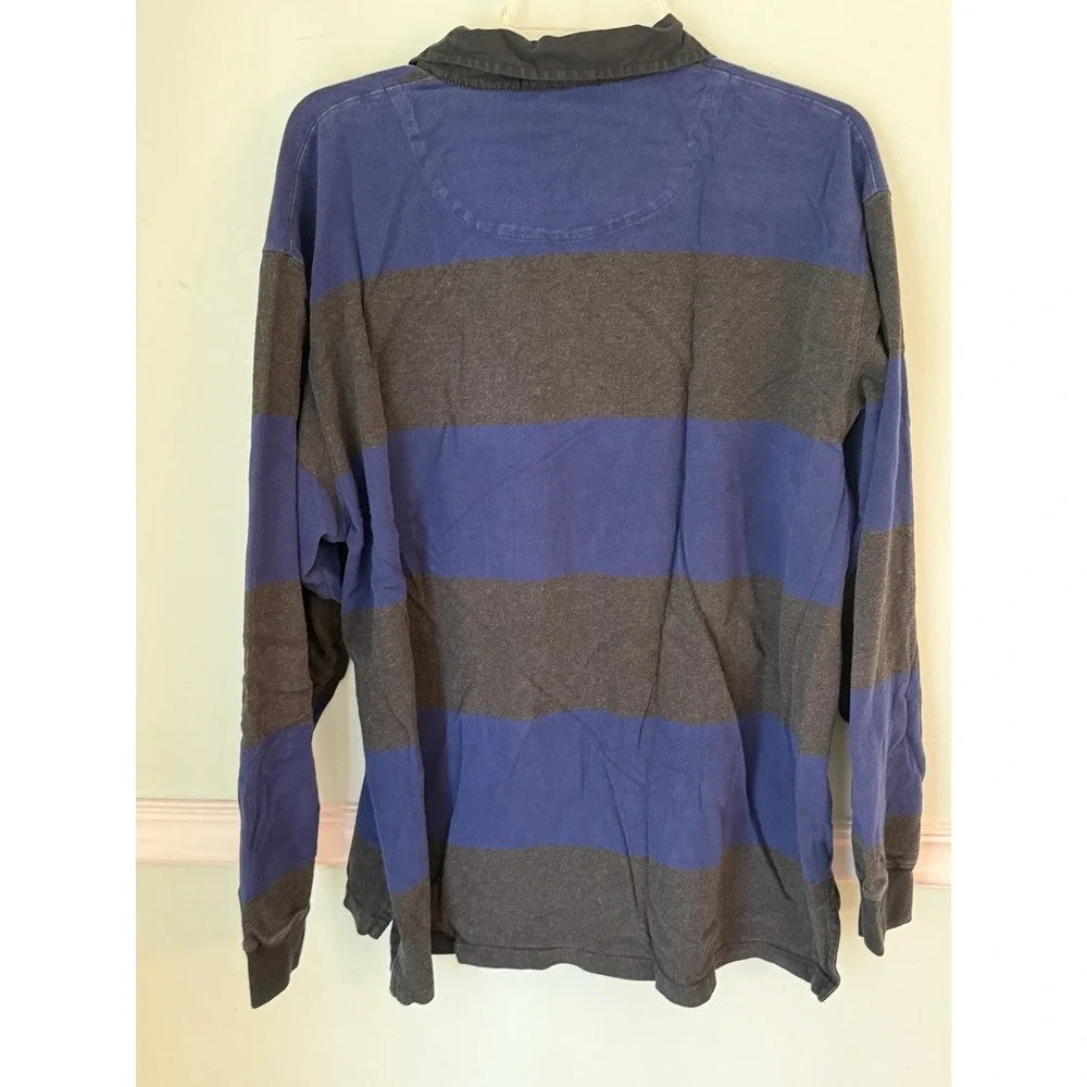 VTG 90s Polo Ralph Lauren Blue Gray Stripe Rugby Shirt Sz XL‎ Preppy Classic